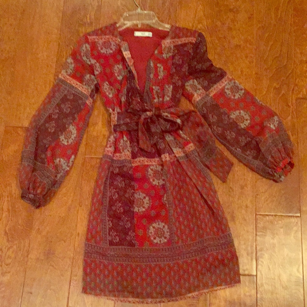 Mango patterned long sleeve boho dress